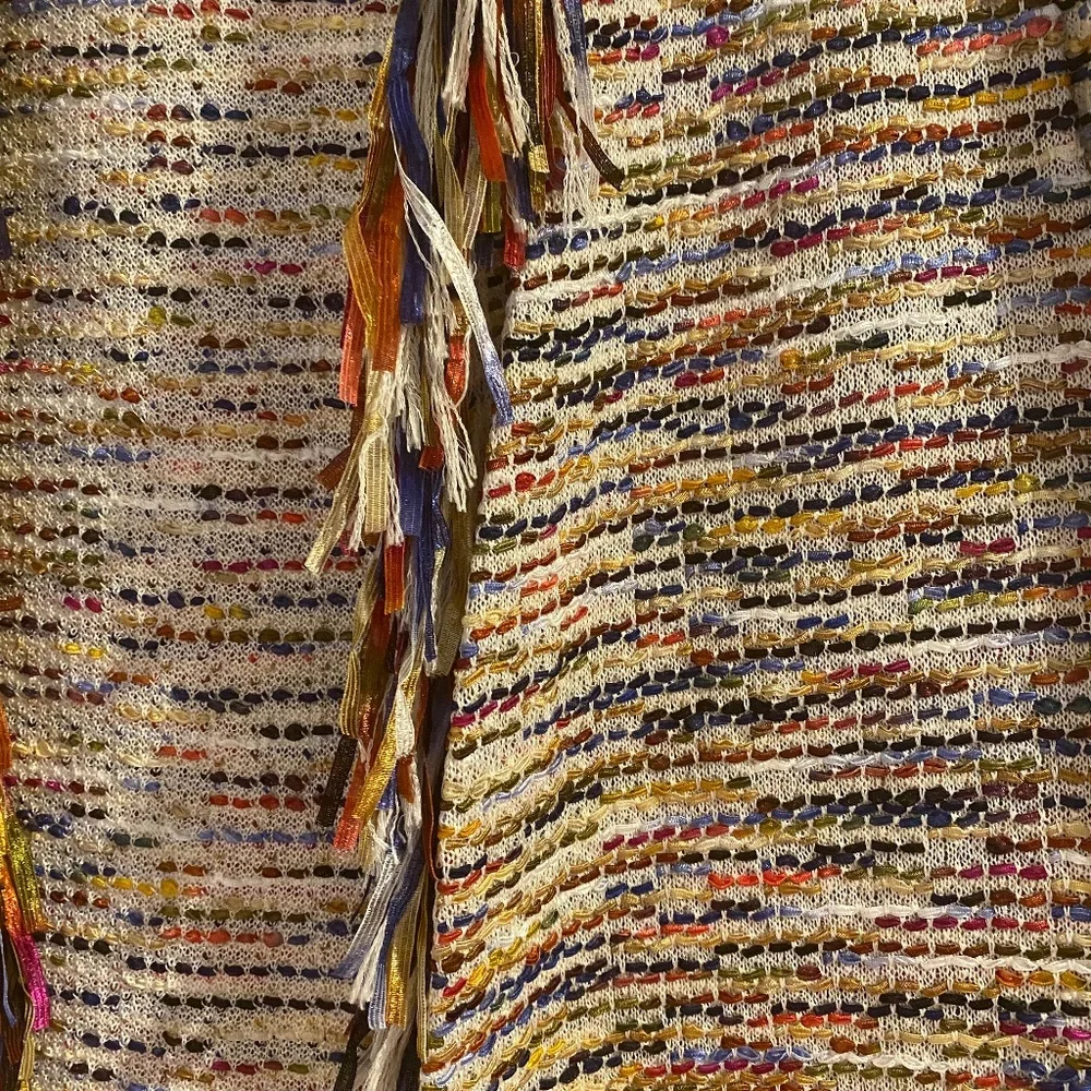 St. John Colorful Multicolor Long Open Cardigan with Fringe Size Petite P - Picture 3 of 4